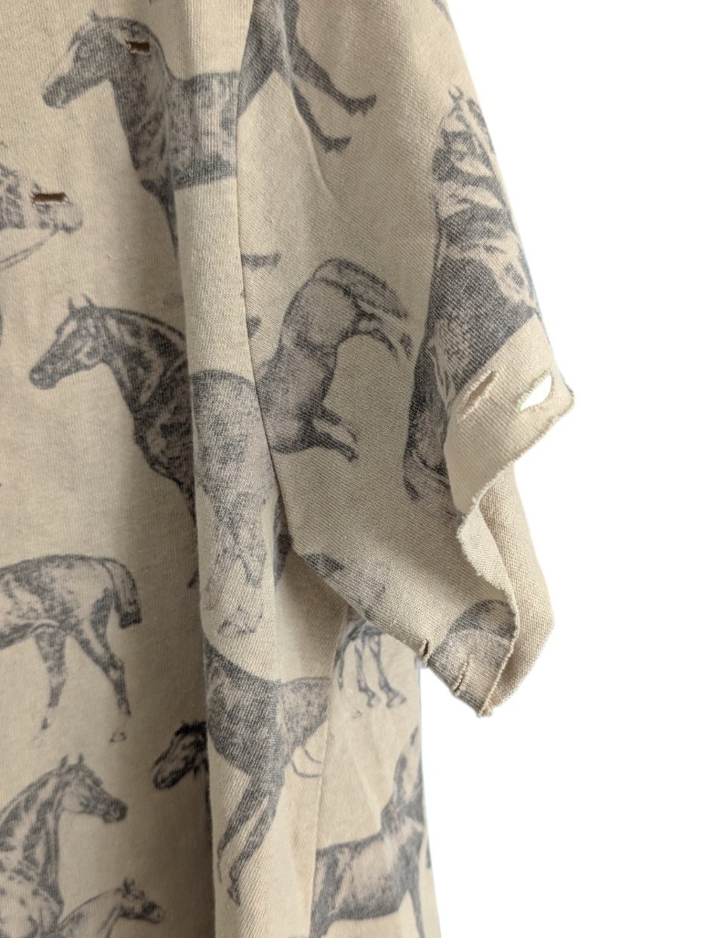 A Rare Bird Horse Print Distressed Pom Pom Hem Top, Small - Picture 2 of 6